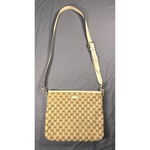 Gucci GG Monogram Canvas Messenger Crossbody Shoulder Bag Beige‎ Brownr